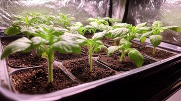 Tiny Tomato Seedlings Growing in a Tray - Home Garden photo