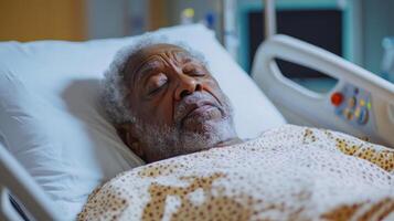 Elderly Patient Resting in Hospital Bed photo