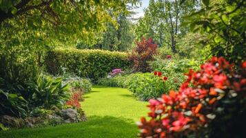 A Stunning Garden Oasis Lush Greenery and Vibrant Blooms photo