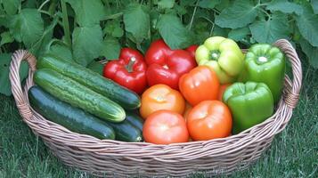Fresh Garden Harvest in a Wicker Basket photo