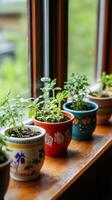 Vibrant Potted Plants on a Windowsill photo