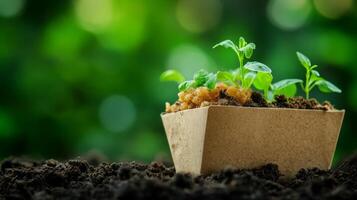 Sustainable Growth Tiny Plants in Eco-Friendly Pot photo