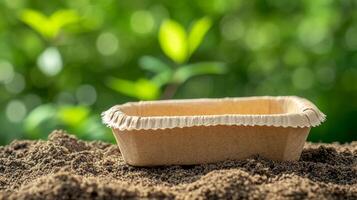 Eco-Friendly Disposable Paper Container on Soil photo