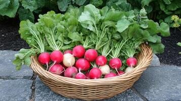 Crisp, Freshly Picked Radishes in a Woven Basket photo