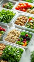 Colorful and Healthy Meal Prep Containers with Delicious Food photo