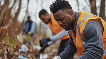 Community Volunteers Cleaning Up a Forest photo