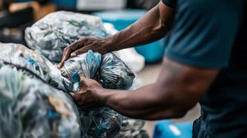 Recycling Effort Hands Sorting Plastic Waste photo
