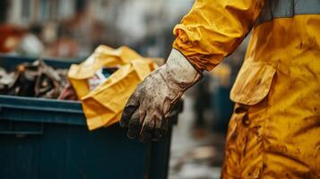 Dedicated Worker in Protective Gear Handling Waste photo