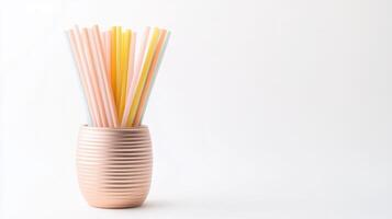 Rose Gold Straw Holder with Vibrant Pastel Colored Drinking Straws photo