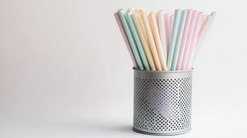 Pastel Paper Straws in a Stylish Metal Holder photo