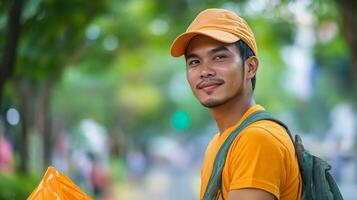 Smiling Young Man in Urban Setting photo