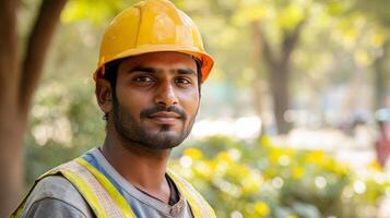 Dedicated Construction Worker in a Vibrant Outdoor Setting photo