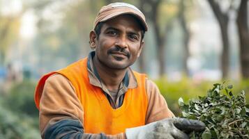 Dedicated Street Worker's Portrait in Urban Setting photo