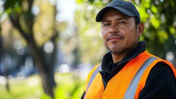 Dedicated Worker in Urban Setting. A Portrait of a Community Member. photo