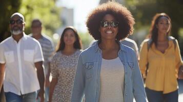 Group of People Walking in the City - A Vibrant Urban Scene photo