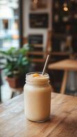 Peach Mango Smoothie in a Glass Jar - Refreshing Summer Drink photo