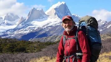 Adventurous Hiker Poses Against Majestic Andean Mountains photo