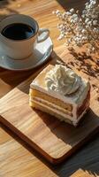 A Slice of Delightful Cake with a Cup of Coffee photo