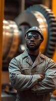 Hardworking Industrial Worker Dressed in Protective Gear photo