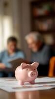 Saving Money Piggy Bank and Financial Documents photo