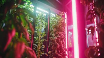 Vertical Garden with Vibrant Neon Lighting photo