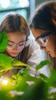 Two Students Focused on a Science Experiment photo