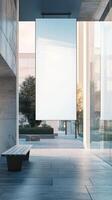 Modern Architectural Exterior with Blank Advertisement Display photo