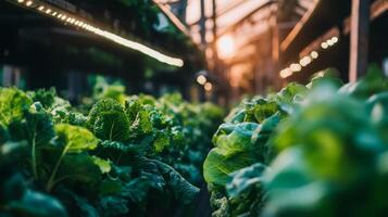 de cerca de vibrante verde frondoso vegetales creciente en invernadero foto