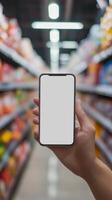 Empty Smartphone Screen in a Grocery Store photo