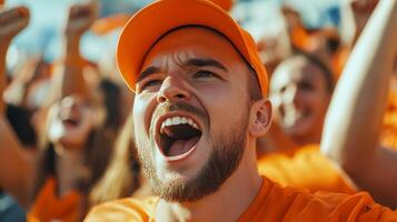 Orange Fanatic Enthusiastically Celebrating a Sporting Event photo