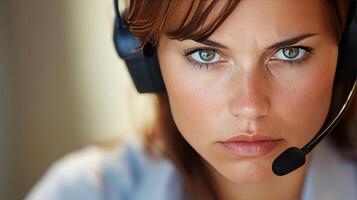 Close-up Portrait of a Focused Customer Service Representative photo