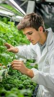 Vertical Farming Expert Cultivating Fresh Produce photo