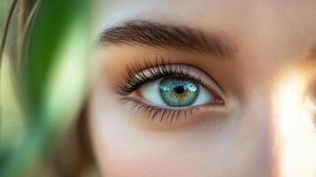Close-up of a woman's eye, showcasing beauty and detail. photo