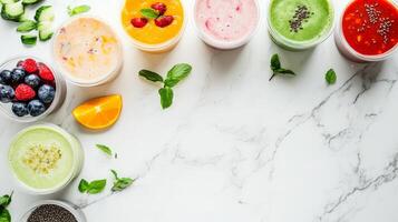 Vibrant Fruit Smoothies - A Colorful and Healthy Drink photo