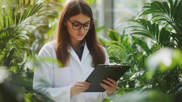 Greenhouse Expert in Focused Study of Plants photo