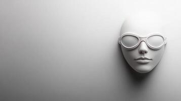 Mannequin face wearing goggles on gray backdrop photo