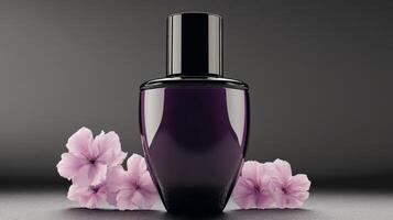 Elegant Perfume Bottle with Pink Blossoms photo