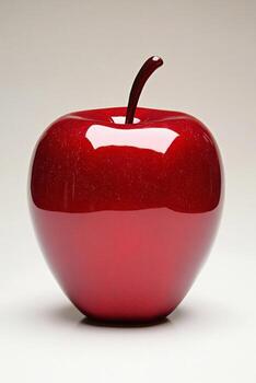 Glossy red apple sitting on white background photo