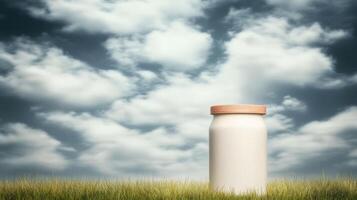 White Jar on Grass Field Sky photo