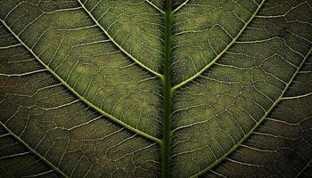 Detailed View of a Green Leaf Showcasing Its Intricate Texture and Veins Under Natural Light in a Botanical Setting photo