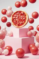 Pizza on Pink Blocks with Spheres photo