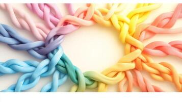 Colorful fabric cords arranged in circle photo