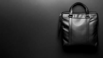 Black leather briefcase on dark backdrop photo