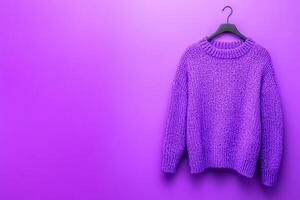 Purple knitted sweater on a hanger photo