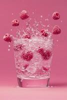 Vibrant Raspberry Dropping into Sparkling Water photo