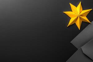 Bright yellow origami star against dark backdrop photo