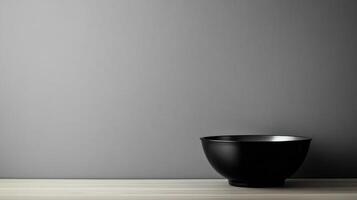 Empty black bowl on plain backdrop photo