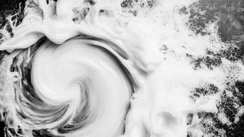 Swirling white foam on dark surface, abstract texture photo