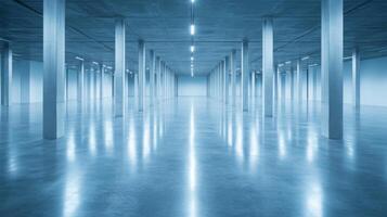 Large empty hall with concrete pilla photo