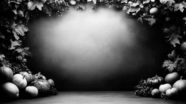 Autumnal Frame with Pumpkins Gourds and Vines photo